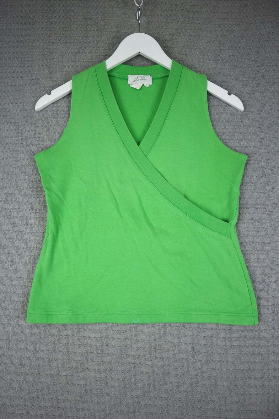Eaton Vintage Y2K 2000s Small vibrant green sleeveless wrap V Neck Shirt